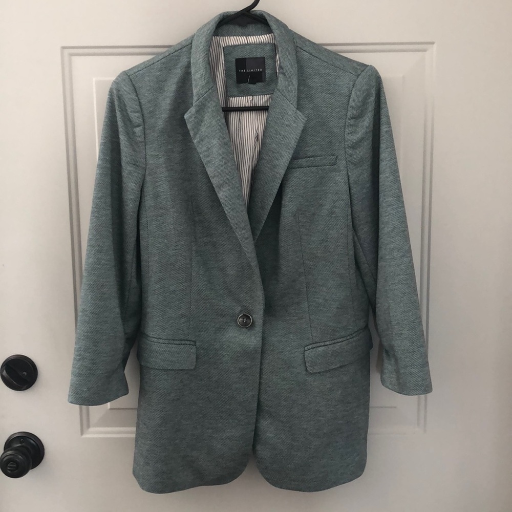 The Limited 3/4 Ruched Sleeve Green Blazer M